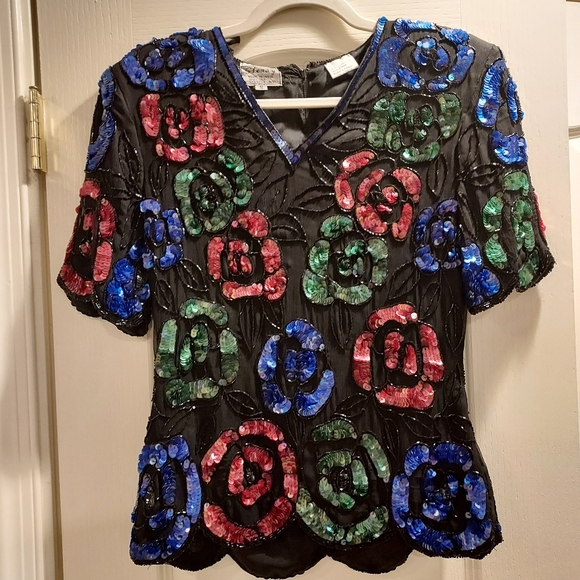 1980's Stenay floral glitz & glam party top - Picture 13 of 16